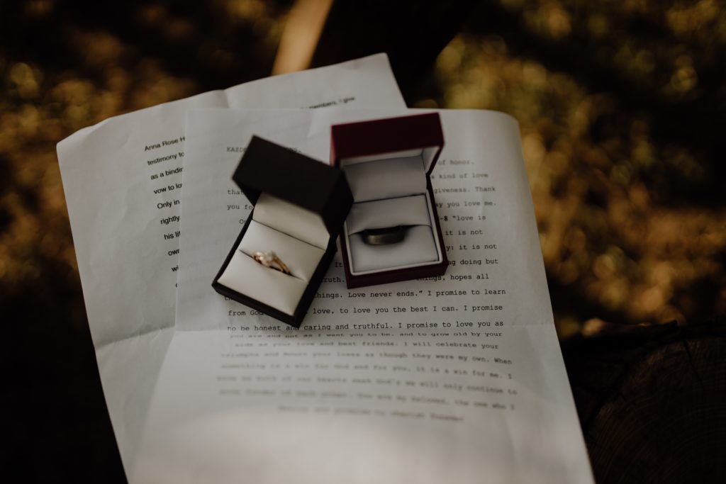 two engagement rings on a paper document