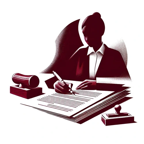 An abstract image representing Notary Public Services legal services, using burgundy color on a whit (1) Drafting Documents