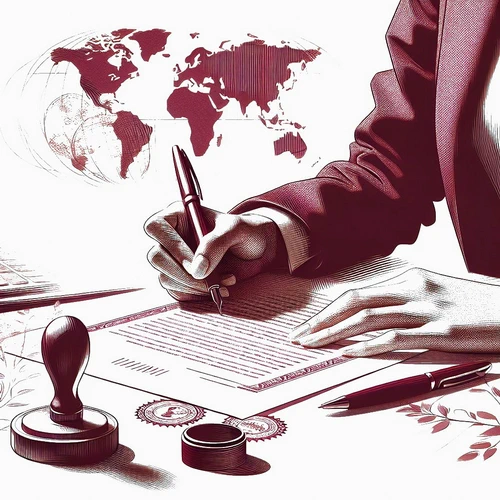 An abstract image representing Notary Public Services legal services, using burgundy color on a whit (2)_1 Notary Additional Services