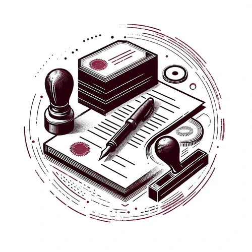 An abstract image representing Notary Public Services legal services, using burgundy color on a whit Notary Public Services